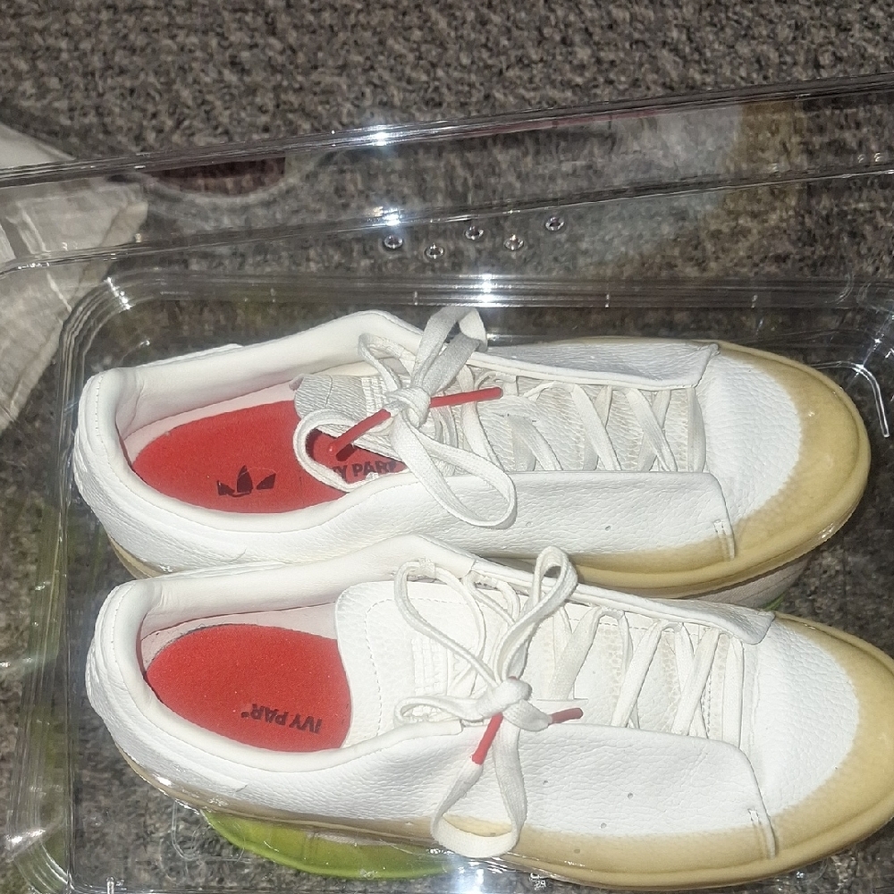 Adidas Ivy Park White and Cream Sneakers with Red Accents